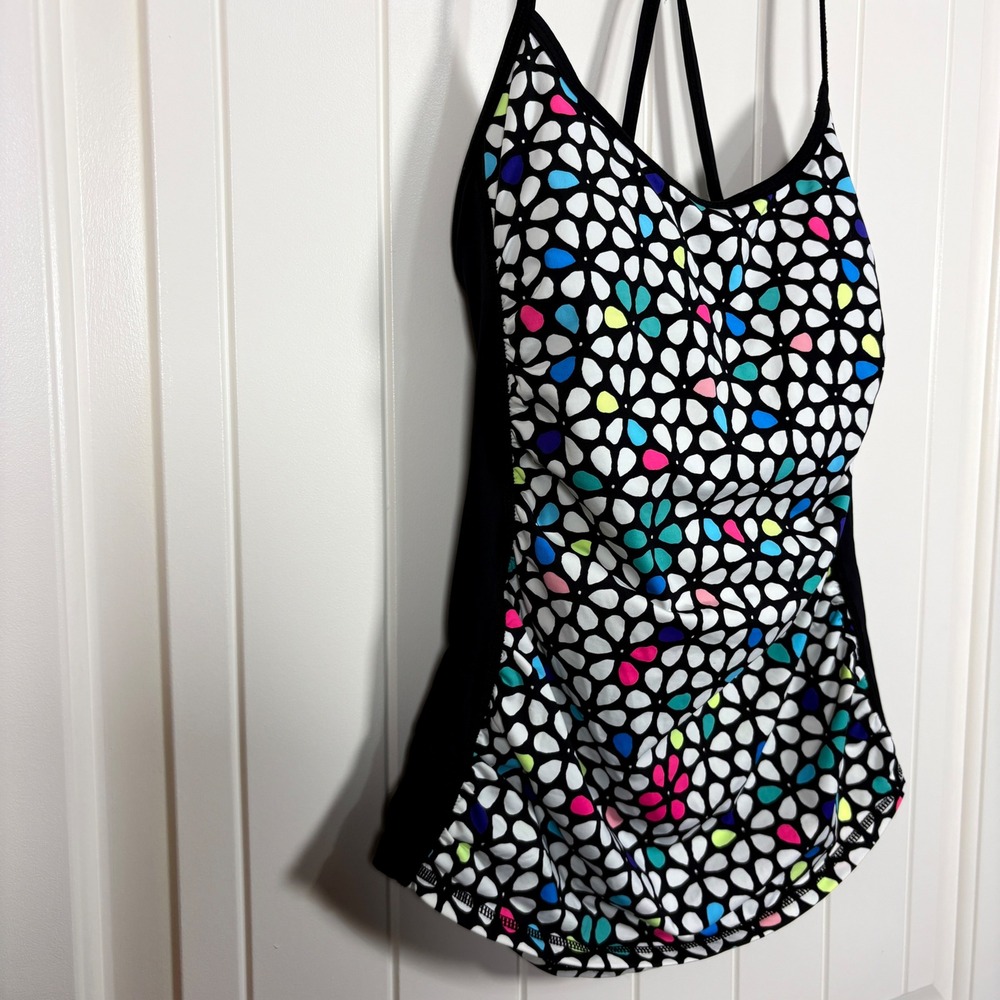 Anne Cole Locker Womens Black Floral Tankini Top Adjustable Straps Size M Beach